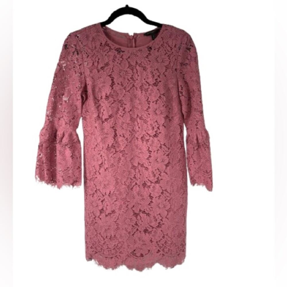 Banana Republic Pink Floral Lace Shift Dress 3/4 Bell Sleeves Womens 0 NWT